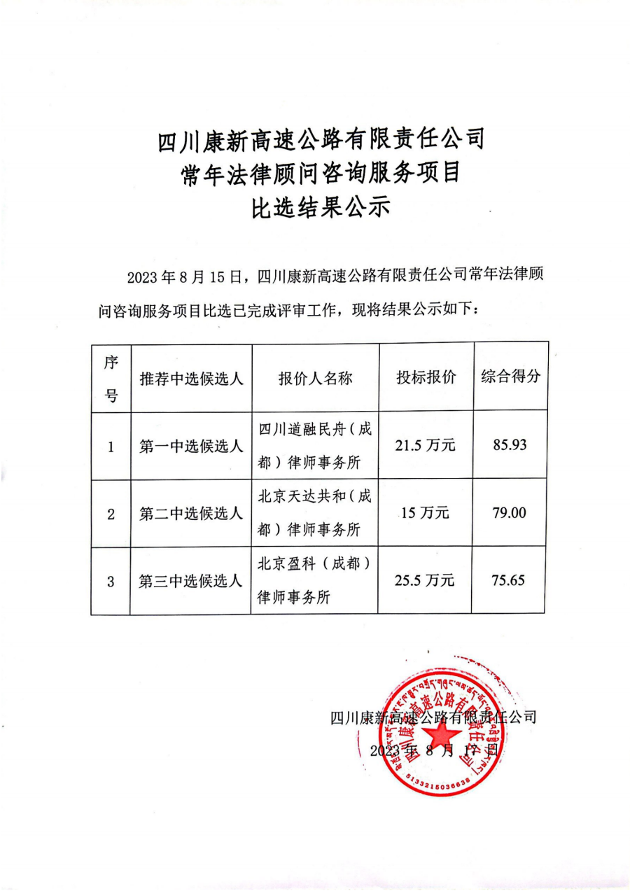 四川康新高速公路有限责任公司常年法律顾问咨询服务项目比选结果公示_00.png